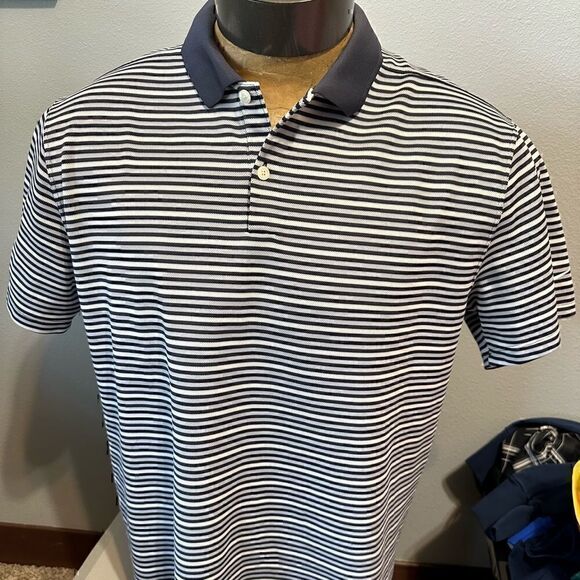 Nike DriFit Black/White Short Sleeve Striped Polo - Picture 1 of 5